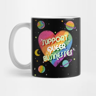 Support queer businesses vintage distressed design with planets Mug